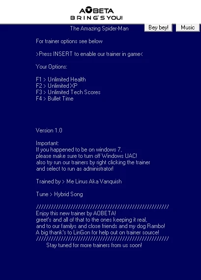 The Amazing Spider-Man: Трейнер/Trainer (+4) [1.0] {Linus/AOBETA}