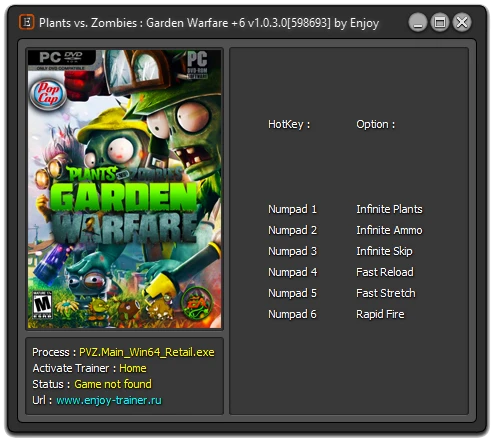 Plants vs. Zombies ~ Garden Warfare: Трейнер/Trainer (+6) [v1.0.3.0] [Build - 598693] {Enjoy/ETR}