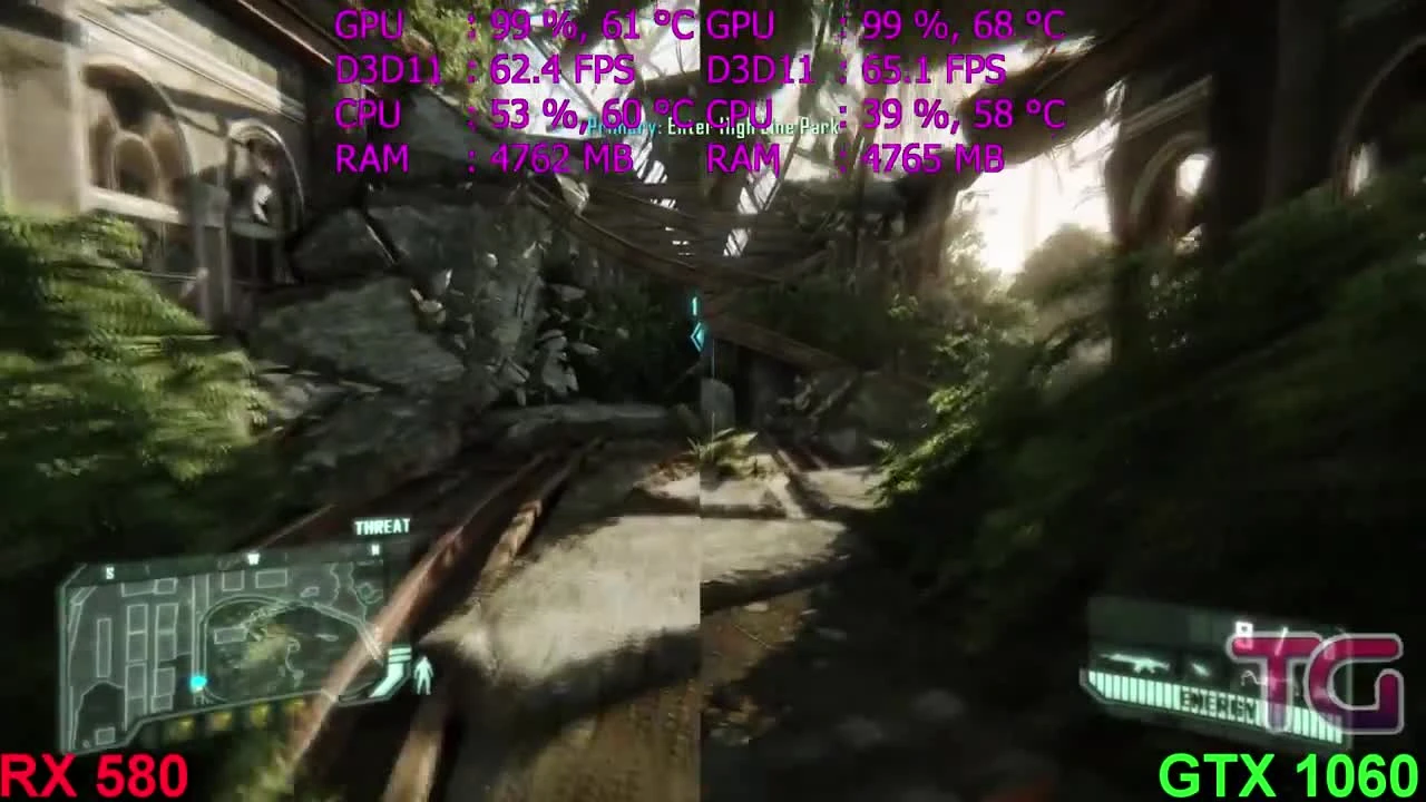 RX 580 vs GTX 1060 в Crysis 3 (Ryzen 1600)