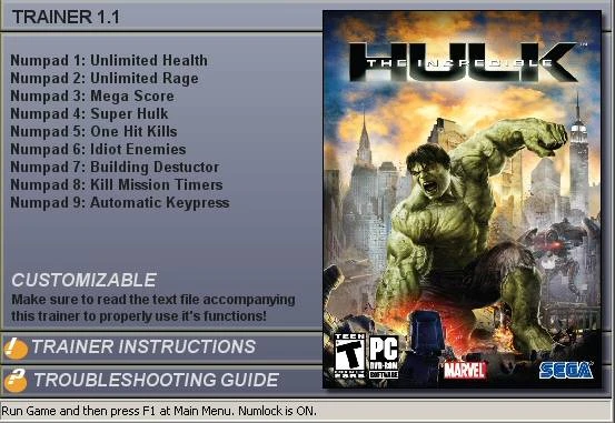 Incredible Hulk: Трейнер (+9) [1.1]