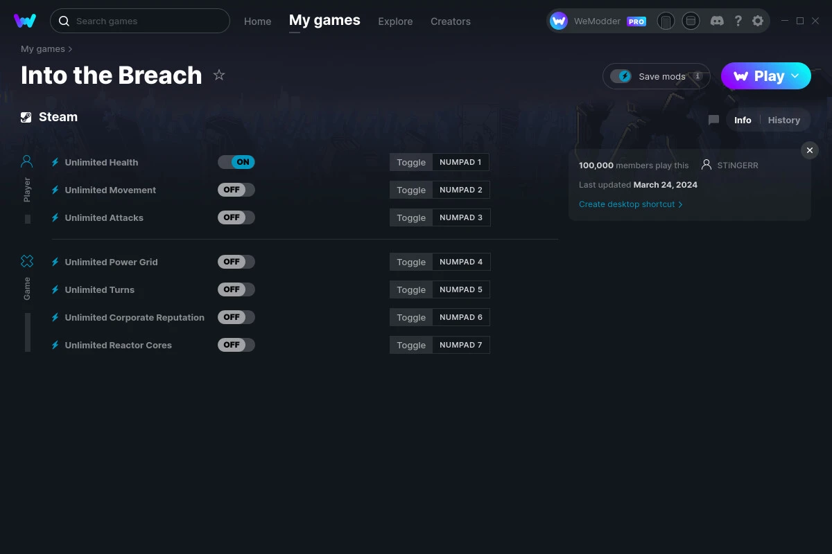 Into the Breach "Трейнер +7" [UPD: 24.03.2024] {STiNGERR / WeMod}