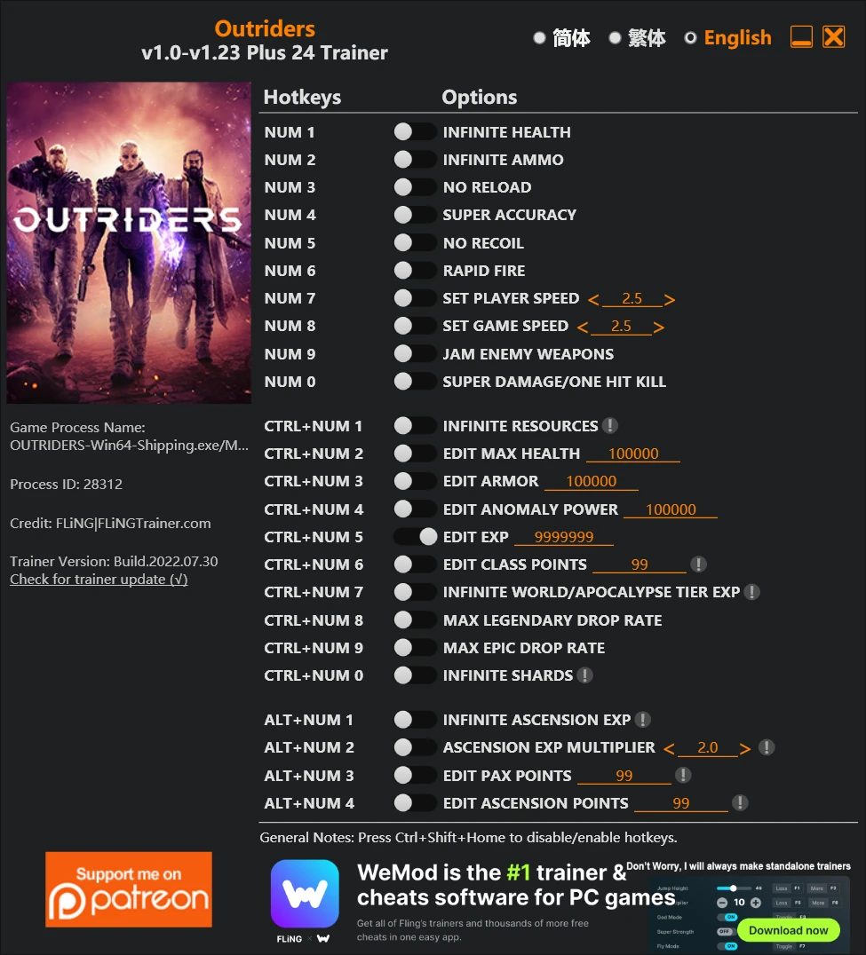 Outriders "Трейнер +24" [1.0 - 1.23] {FLiNG}
