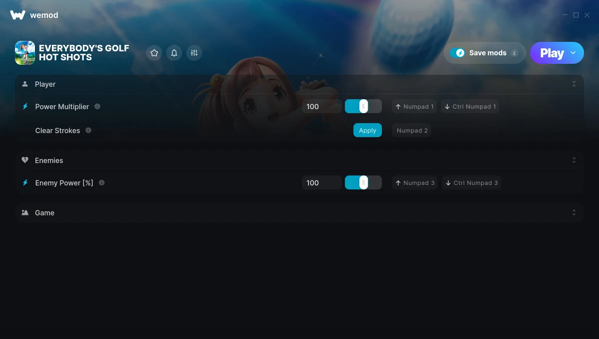 Everybody's Golf: Hot Shots "Трейнер +10 от WeMod: Сила, все доступно, скорость"