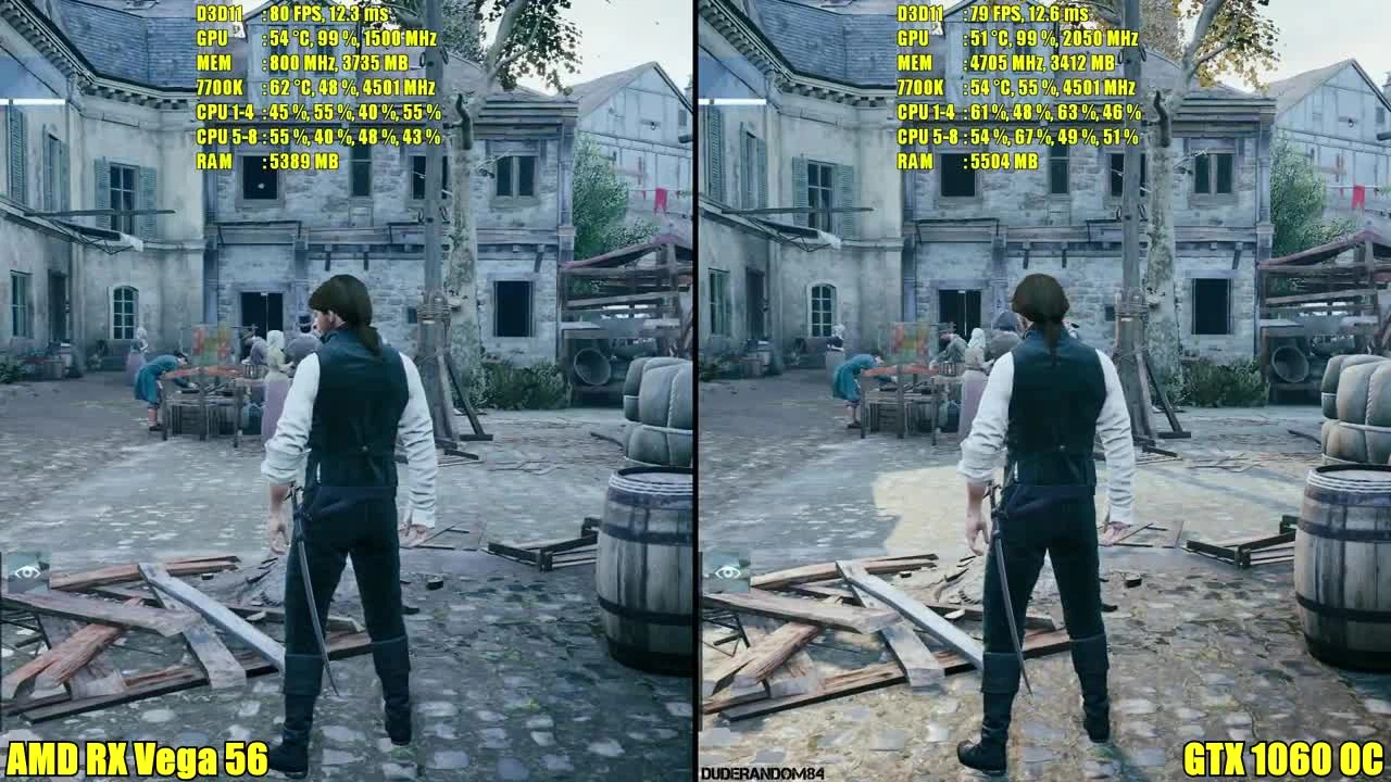Assassin's Creed Unity AMD RX Vega 56 Stock Vs GTX 1060 OC Сравнение частоты кадров