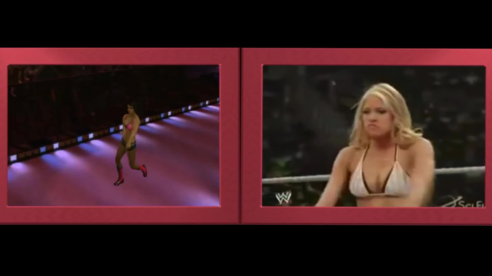 Сравнение входных сценок девушек из WWE 2k16 в жизни и из игры