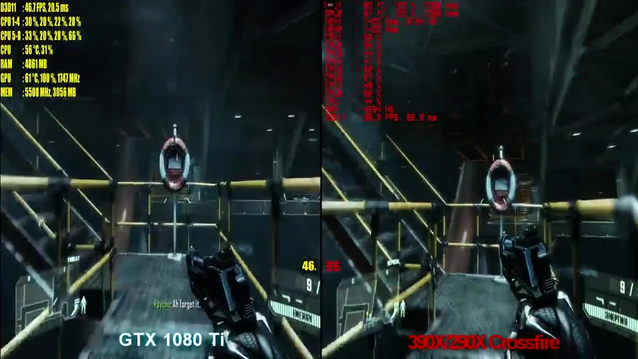 GTX 1080 Ti сравниваем производительность в Crysis 3 4K. 390X-290Х Crossfire