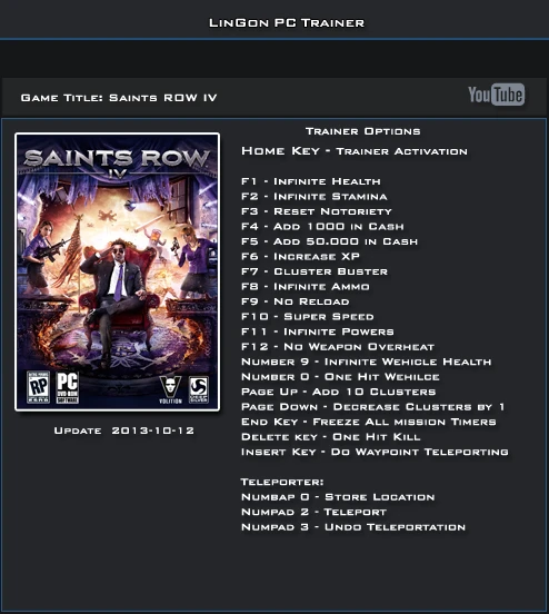 Saints Row 4: Трейнер/Trainer (+20) [Update ~ 01.21.14] {LinGon}