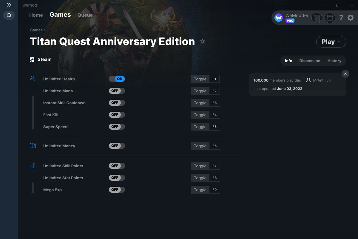 Titan Quest - Anniversary Edition "Трейнер +9" [UPD: 03.06.2022] {MrAntiFun / WeMod}