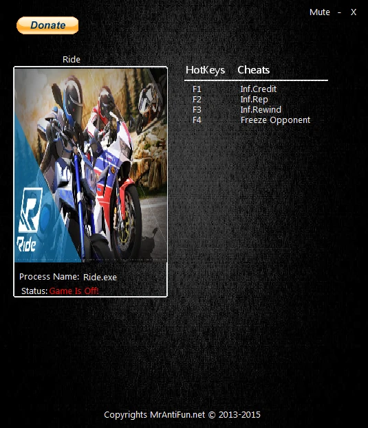 RIDE: Трейнер/Trainer (+4) [1.0: 32-64bit] {MrAntiFun}