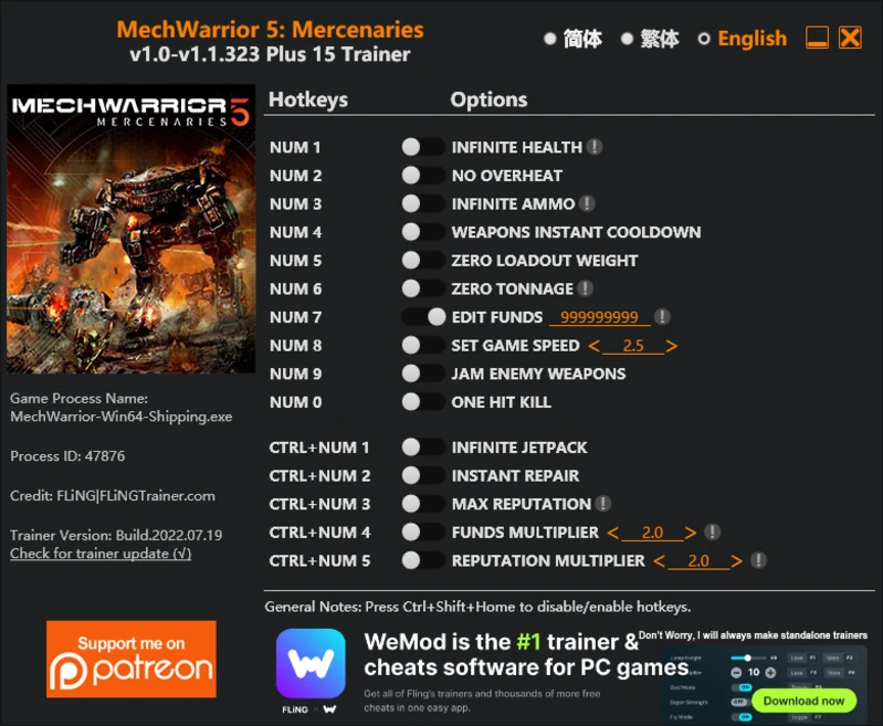 MechWarrior 5: Mercenaries "Трейнер +15" [1.0 - 1.1.323] {FLiNG}