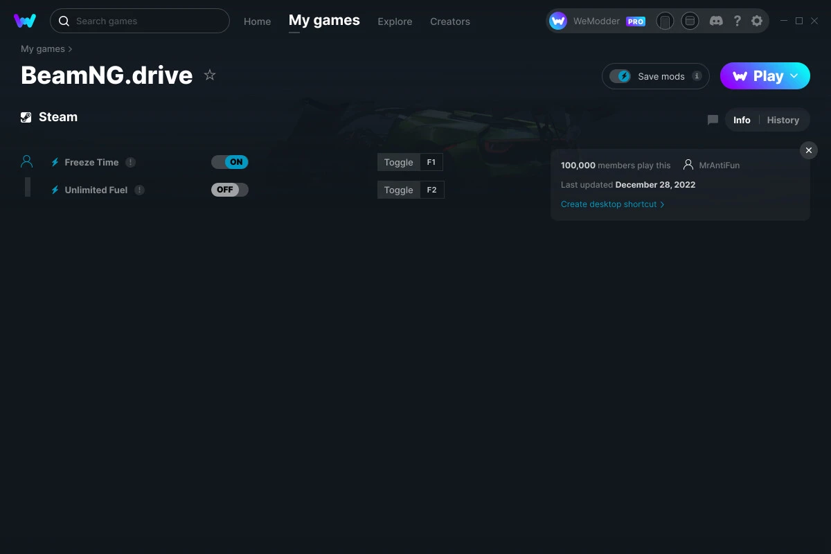 BeamNG.drive "Трейнер +2" [UPD: 28.12.2022] {MrAntiFun / WeMod}