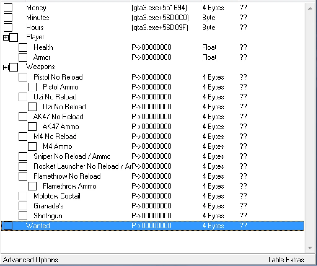 Grand Theft Auto 3 (GTA 3): Таблица для Cheat Engine v1.1 [Steam] [SeryogaSK]