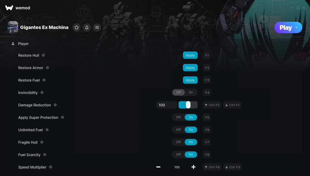 Gigantes Ex Machina "Трейнер +12 от WeMod: Бессмертие, топливо, супер урон"