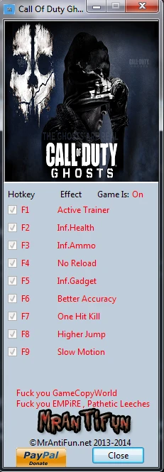 Call of Duty ~ Ghosts: Трейнер/Trainer (+8) [3.12] {MrAntiFun}