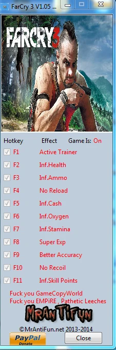 Far Cry 3: Трейнер/Trainer (+10) [1.05: DX11] {MrAntiFun}