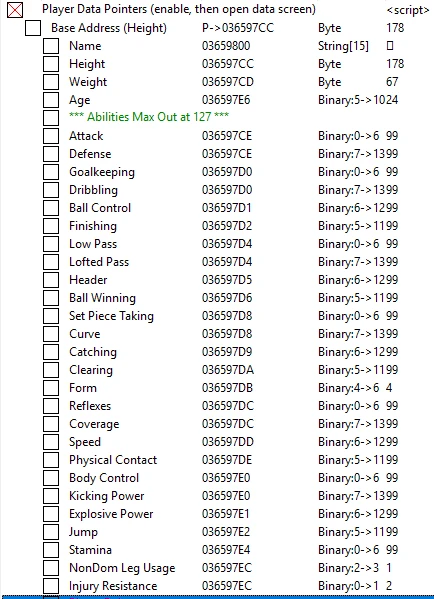 Pro Evolution Soccer 2018: Таблица для Cheat Engine [1.03: Alpha 0.9.2] {twotonekarma}