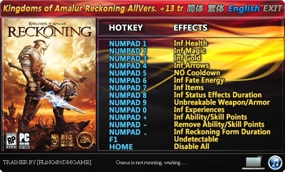 Kingdoms of Amalur - Reckoning: Трейнер/Trainer (+13) [All Versions: 1.0 etc - Fixed] {FLiNG}