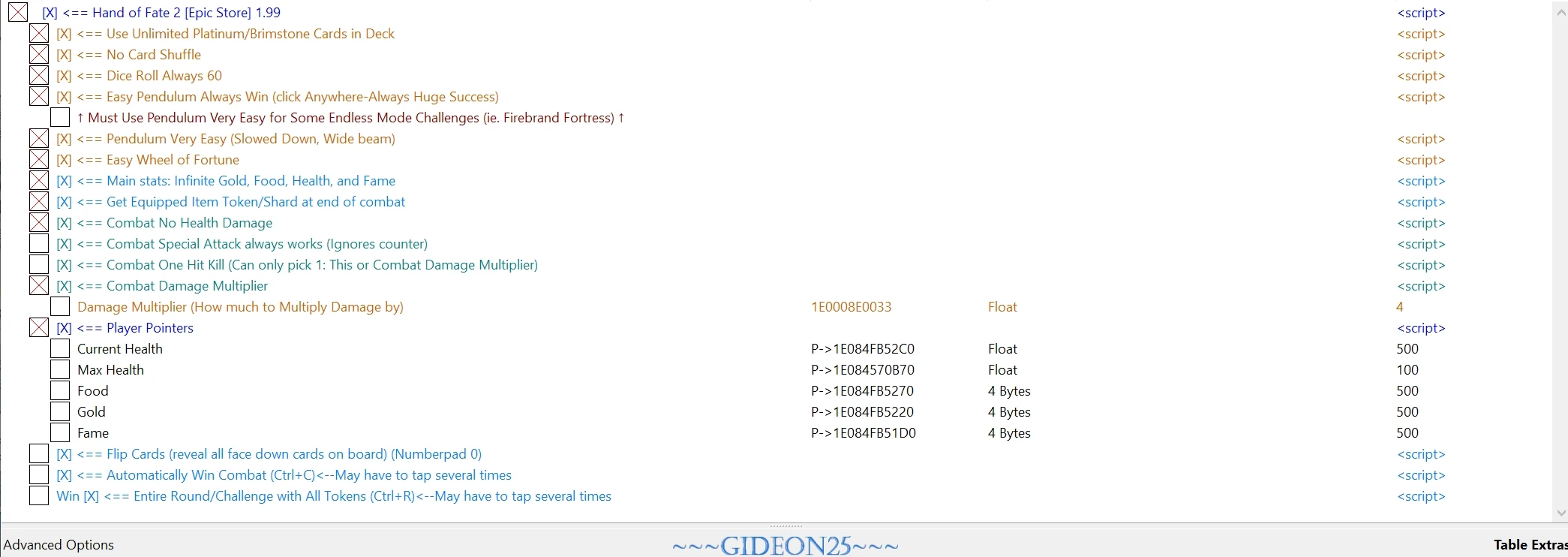 Hand of Fate 2: Таблица для Cheat Engine [1.99/1.98] {gideon25}