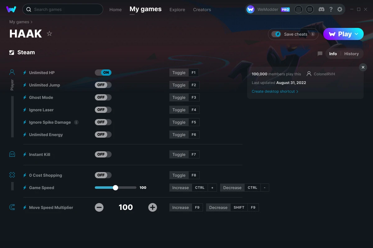 HAAK "Трейнер +10" [UPD: 31.08.2022] {ColonelRVH / WeMod}