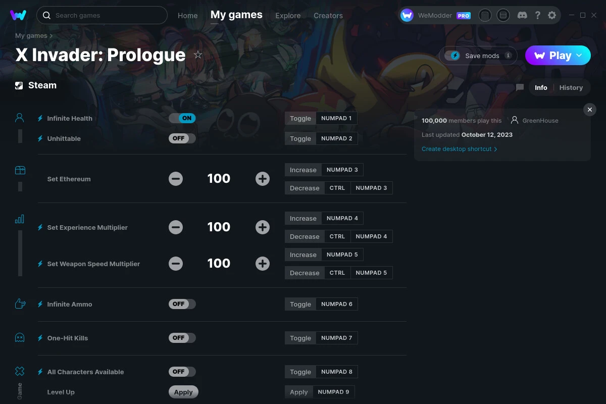 X Invader: Prologue "Трейнер +11" [UPD: 12.10.2023] {GreenHouse / WeMod}