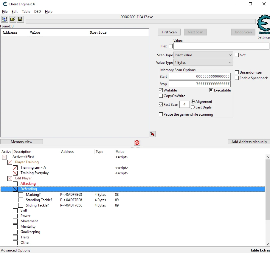 FIFA 17: Таблица для Cheat Engine (Работает после всех вышедших обновлений)