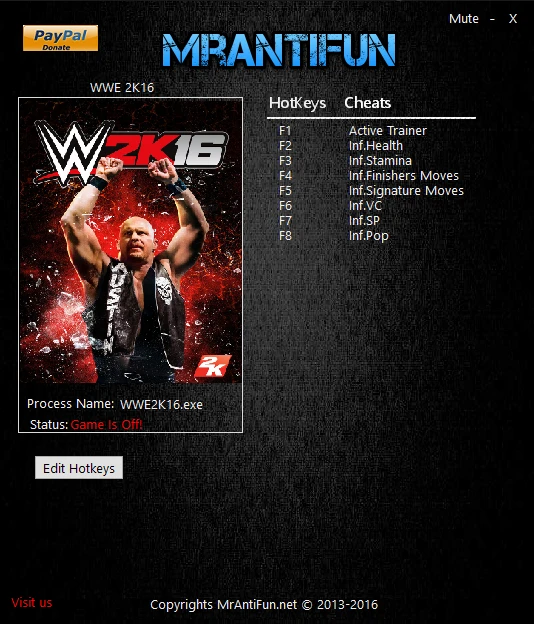 WWE 2K16: Трейнер/Trainer (+7) [1.05] {MrAntiFun}