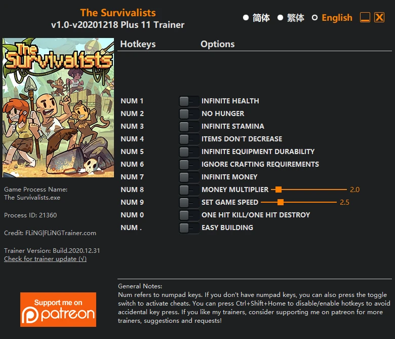 The Survivalists: Трейнер/Trainer (+11) [1.0 - UPD: 18.12.2020] {FLiNG}