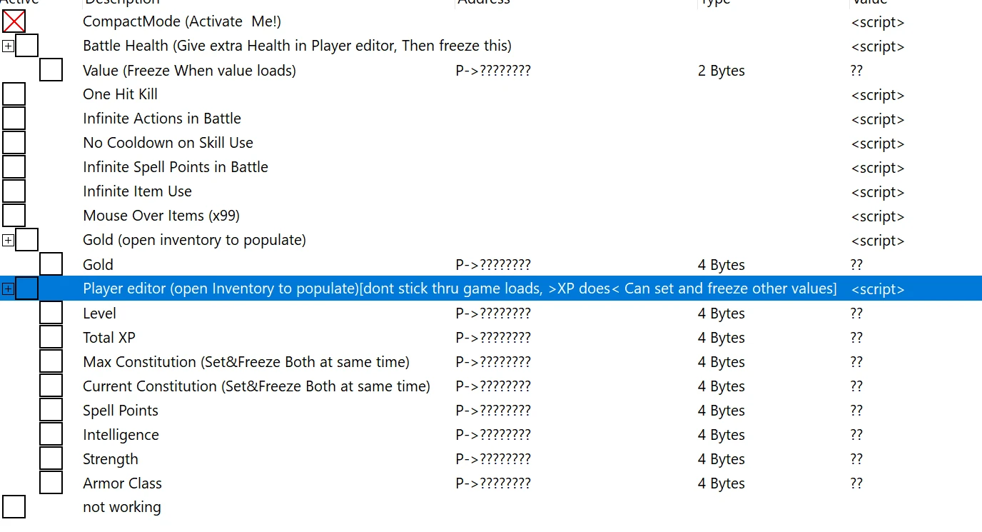 The Bards Tale 4 - Directors Cut: Таблица для Cheat Engine [UPD: 04.02.2020] {gideon25}