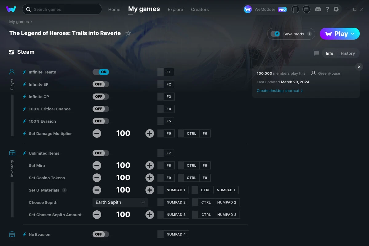 The Legend of Heroes: Trails into Reverie "Трейнер +13" [UPD: 28.03.2024] {GreenHouse / WeMod}