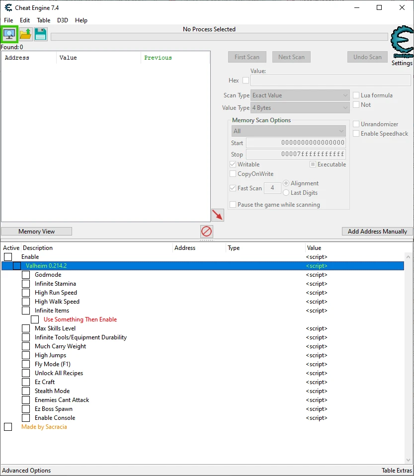 Valheim "Таблица для Cheat Engine" [UPD: 27.03.2023] {Sacracia}