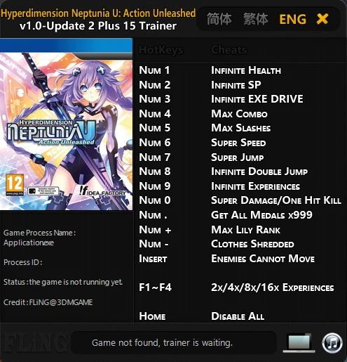 Hyperdimension Neptunia U: Action Unleashed: Трейнер/Trainer (+15) [1.0-Update 2] {FLiNG}
