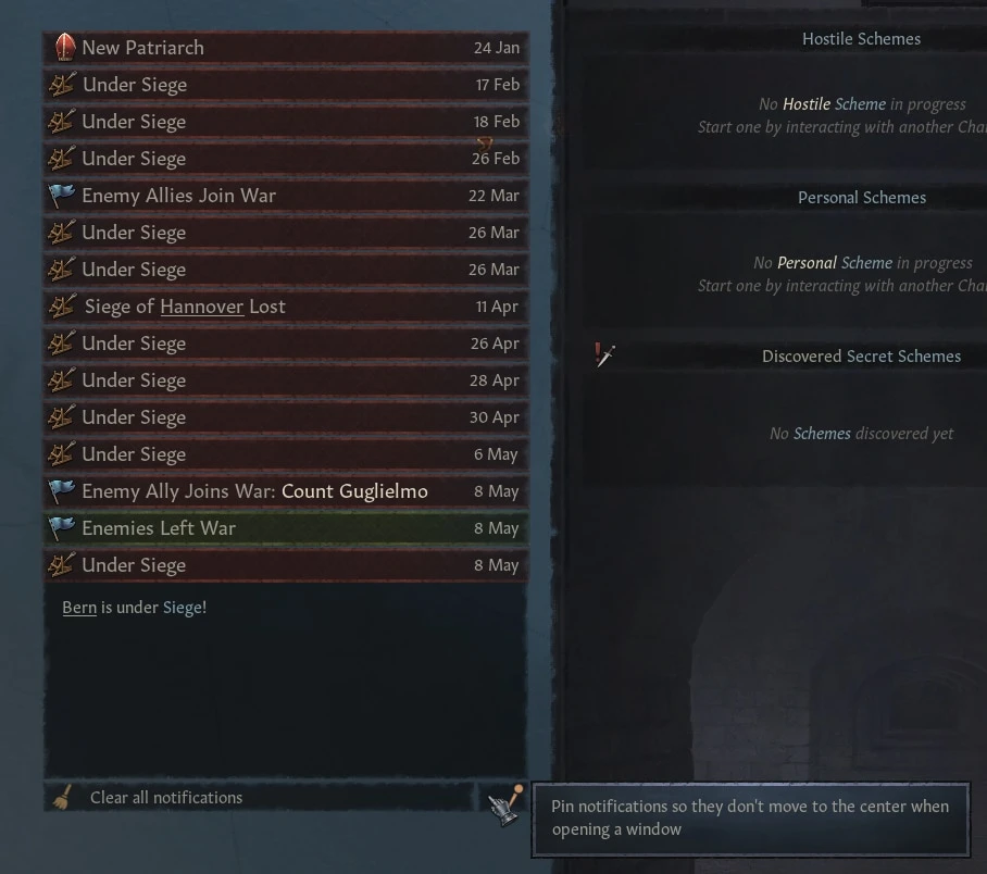 Crusader Kings 3 "Очистить все уведомления"