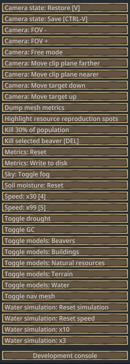 Timberborn: Совет (Меню разработчика)