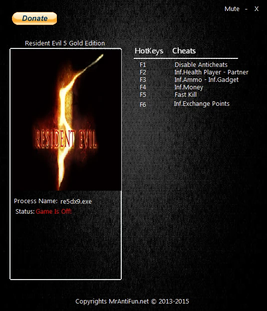 Resident Evil 5: Трейнер/Trainer (+5) [Gold Edition Steam] {MrAntiFun}