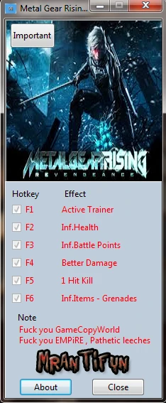 Metal Gear Rising ~ Revengeance: Трейнер/Trainer (+5) [1.0] {MrAntiFun}