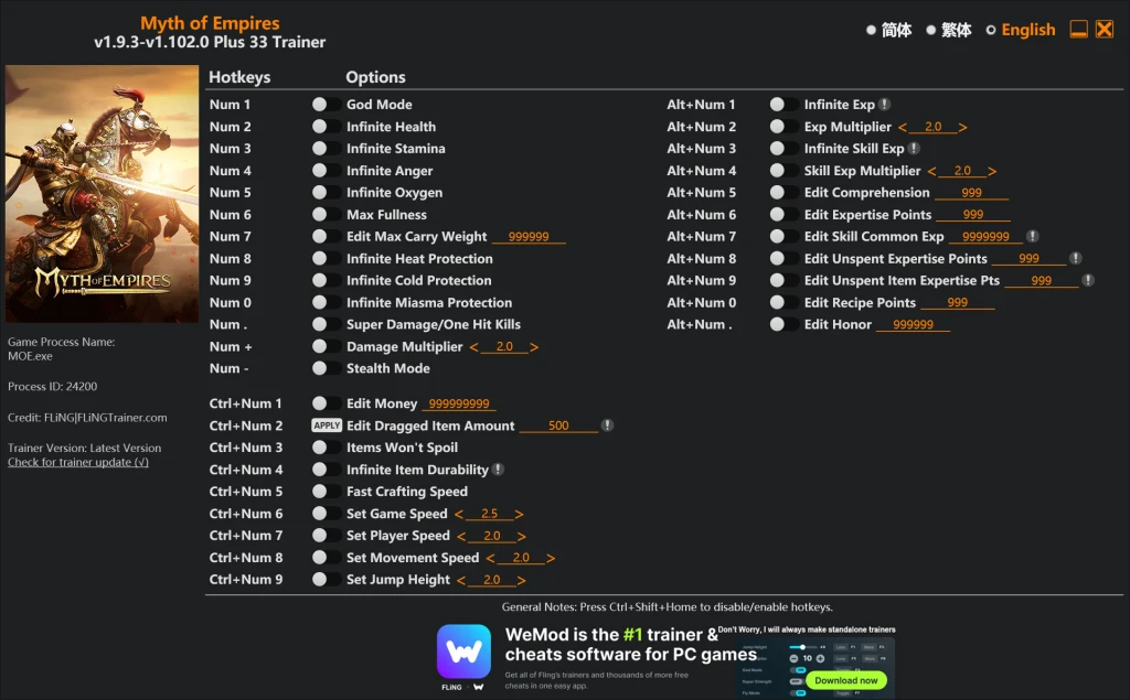 Myth of Empires "Трейнер +33" [1.9.3 - 1.102.0] {FLiNG}