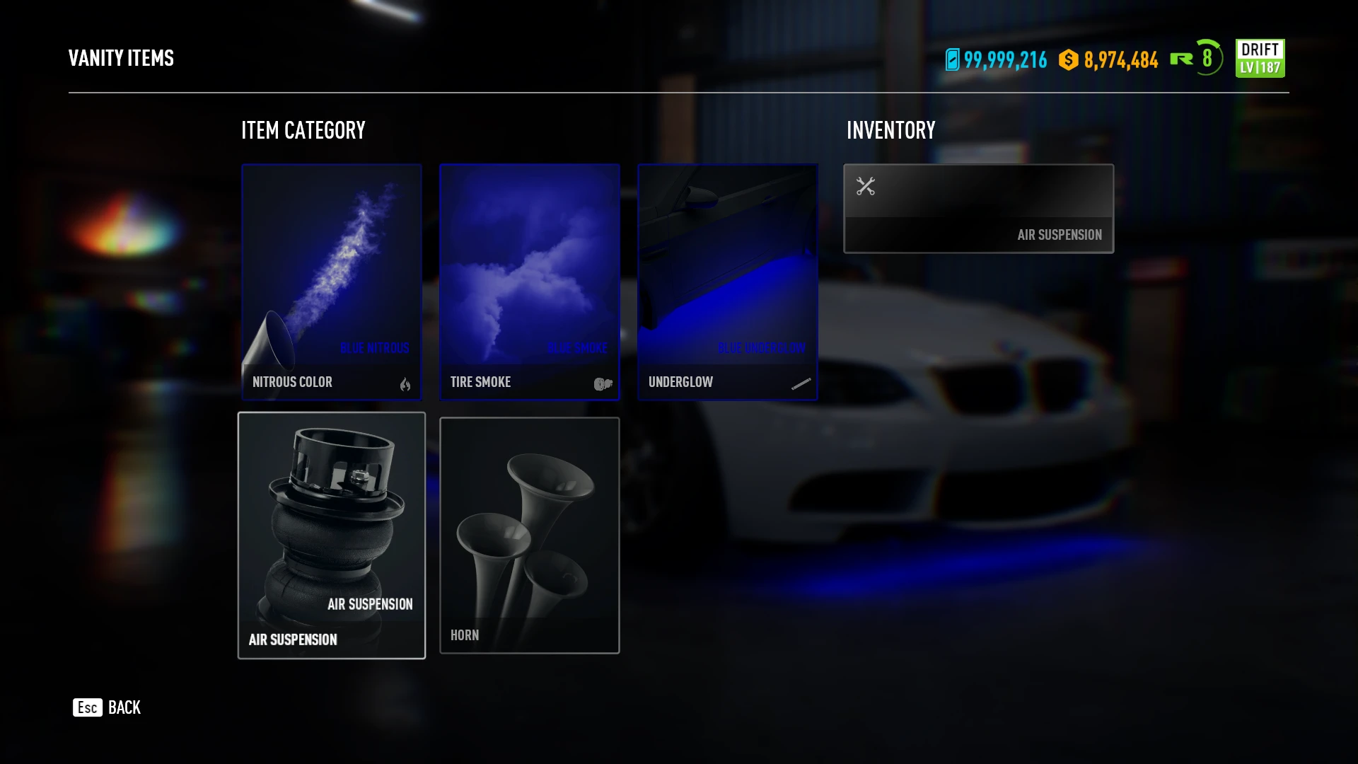 Need for Speed Payback "Синий неон и дым + пневмоподвеска"