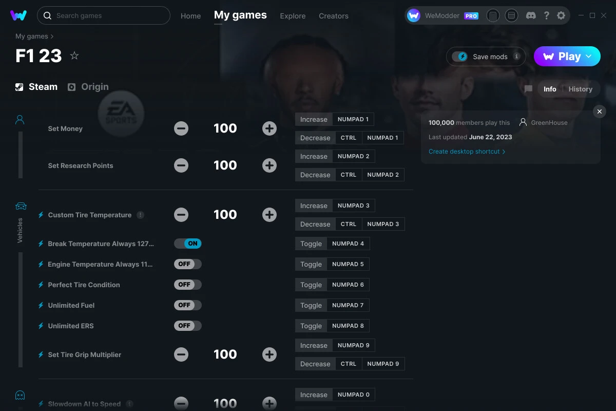 F1 23 "Трейнер +11" [UPD: 22.06.2023] {GreenHouse / WeMod}