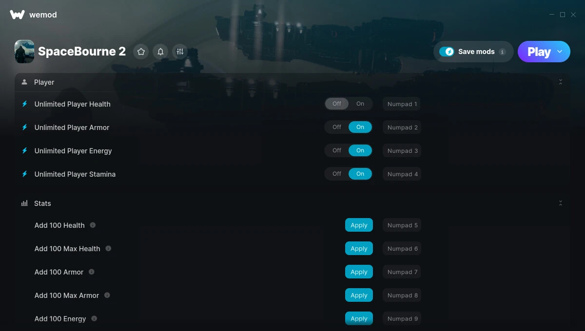 SpaceBourne 2 "Трейнер +26 от WeMod: Здоровье, броня, энергия и пр"