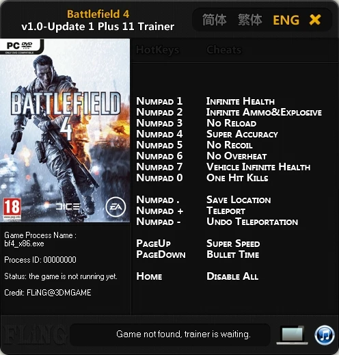 Battlefield 4: Трейнер/Trainer (+11) [1.0 ~ Update 2: 32/64 Bit] {FLiNG}