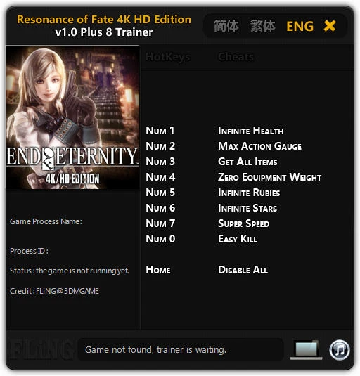Resonance of Fate 4K HD Edition: Трейнер/Trainer (+8) [1.0] {FLING}