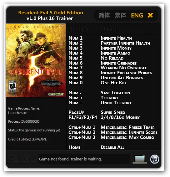 Resident Evil 5 - Gold Edition: Трейнер/Trainer (+16) [1.0] {FLiNG}