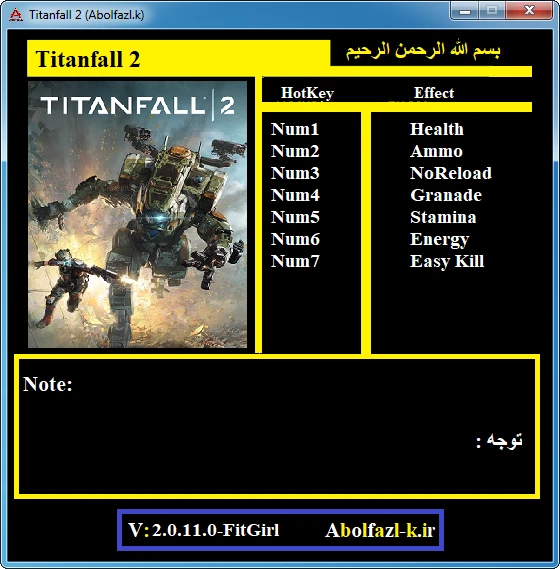 Titanfall 2: Трейнер/Trainer (+7) [2.0.11.0] {Abolfazl.k}