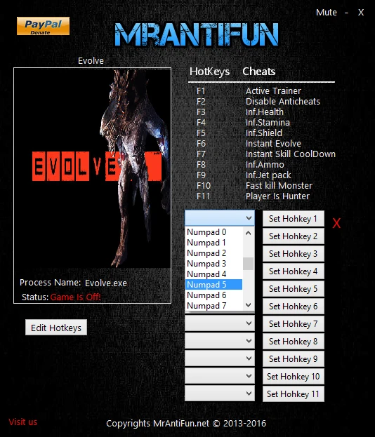 Evolve: Трейнер/Trainer (+8) [8.0.0] {MrAntiFun}