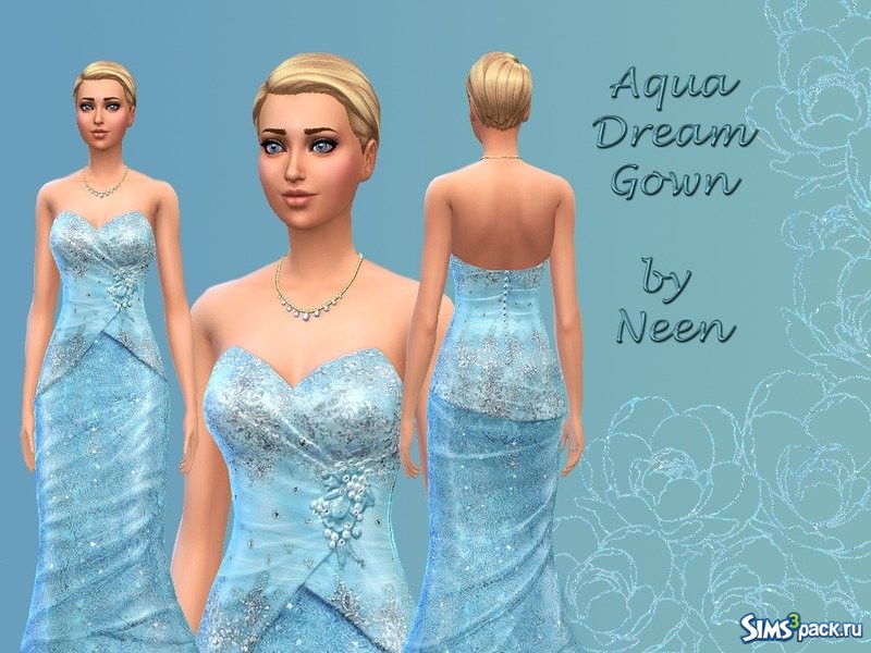Sims 4 "Платье Aqua Dream Gown от neenornina"