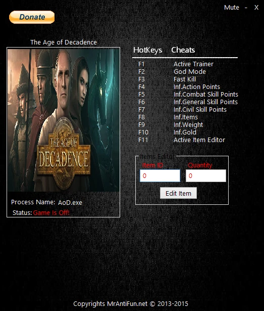 Age of Decadence: Трейнер/Trainer (+12) [1.0.1.0014] {MrAntiFun}