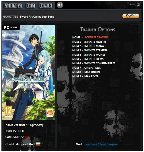 Sword Art Online: Lost Song Трейнер/Trainer (+9) [2.1.0] {Army of 0n3}