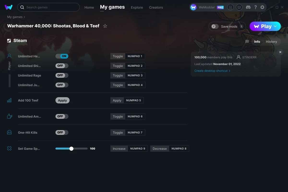 Warhammer 40,000: Shootas, Blood & Teef "Трейнер +8" [UPD: 01.11.2022] {STiNGERR / WeMod}