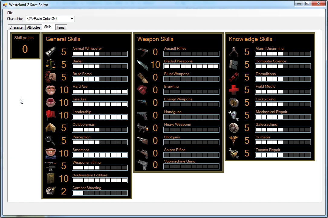 Wasteland 2 - Director's Cut: Редактор Сохранений / Save Editor [0.9.4.2]