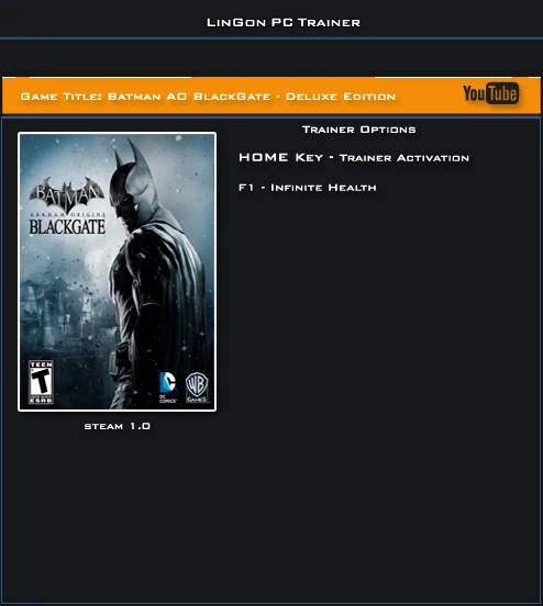 Batman: Arkham Origins ~ Blackgate: Трейнер/Trainer (+1: Бессмертие / Immortality) [1.0] {LinGon}